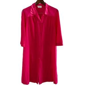 Vintage sheer satin HOT pink button down robe housedress night shirt size M
